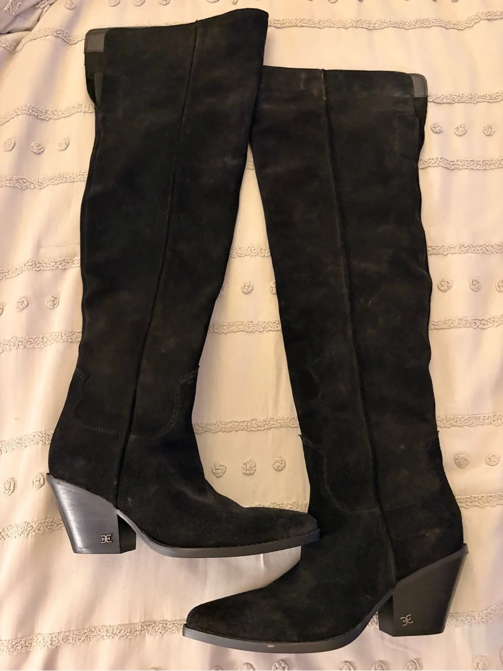 Sam Edelman Black Suede Over-the-Knee Block Heel Boots